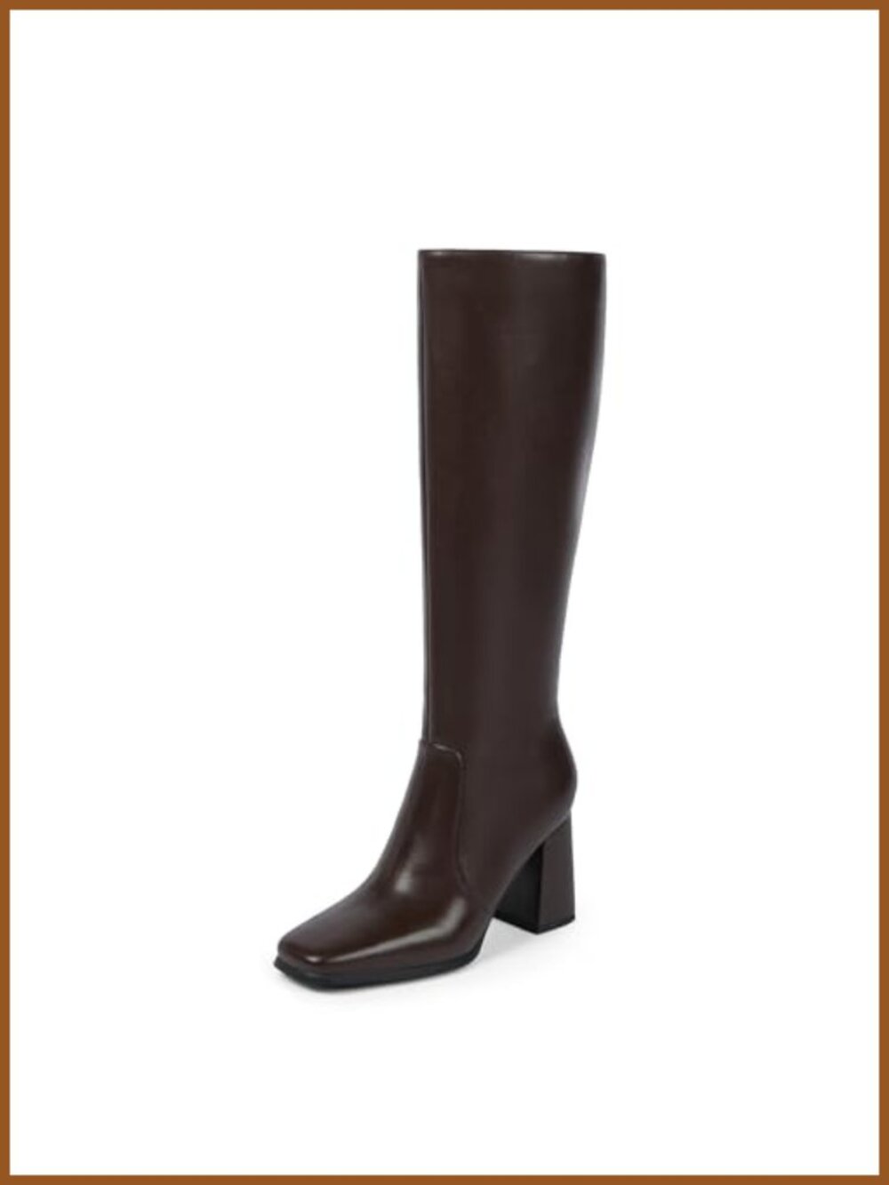 Square Toe Chunky Heel Knee High Boots Faux Leather